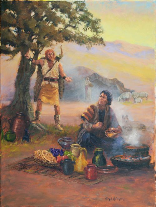 Esau sells his birthright to Jacob for a bowl of pottage.