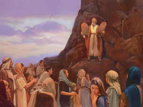 Moses holding the Ten Commandments.