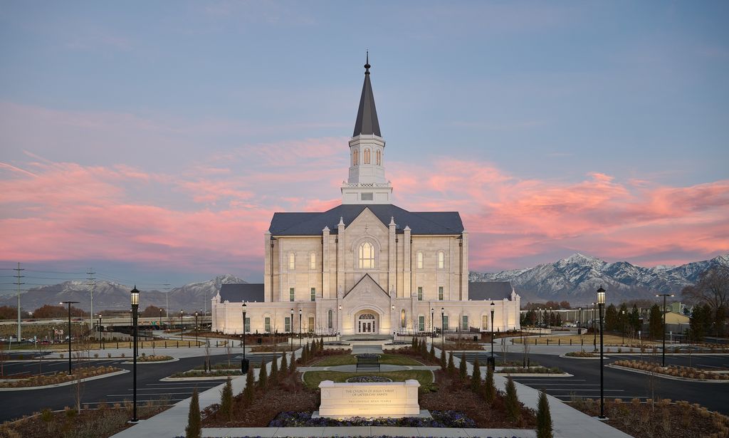 Exterior images featuring the Taylorsville Utah Temple. 