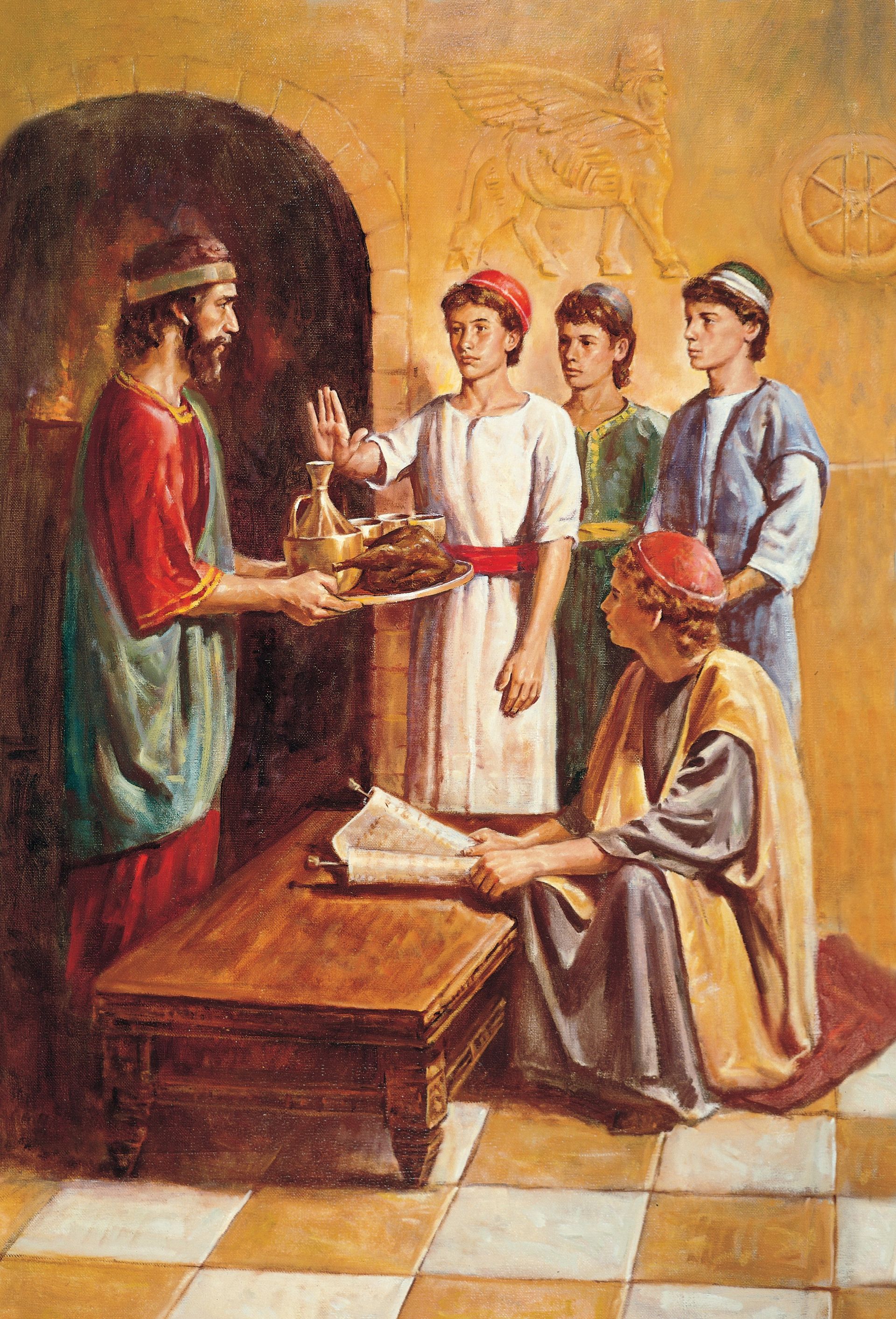 Daniel Refusing the King’s Meat and Wine, by Del Parson (62094); GAK 114; GAB 23; Primary manual 1-37; Primary manual 3-29; Primary manual 6-45; Daniel 1