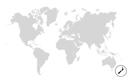 世界地圖，圓圈處為紐西蘭