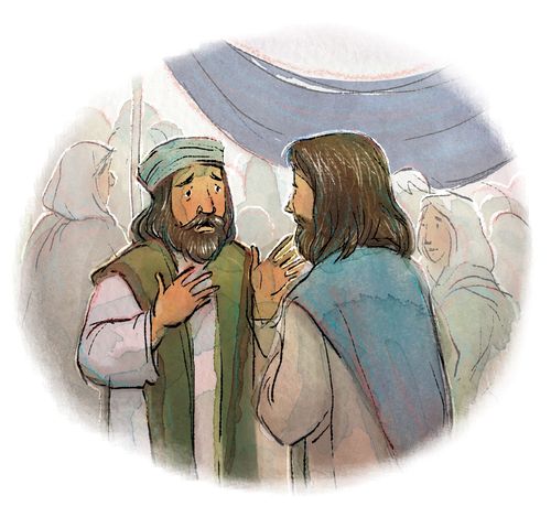 Иисус говорит с Иаиром.