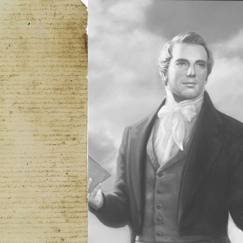 Book of Mormon manuscript and painting of Joseph Smith