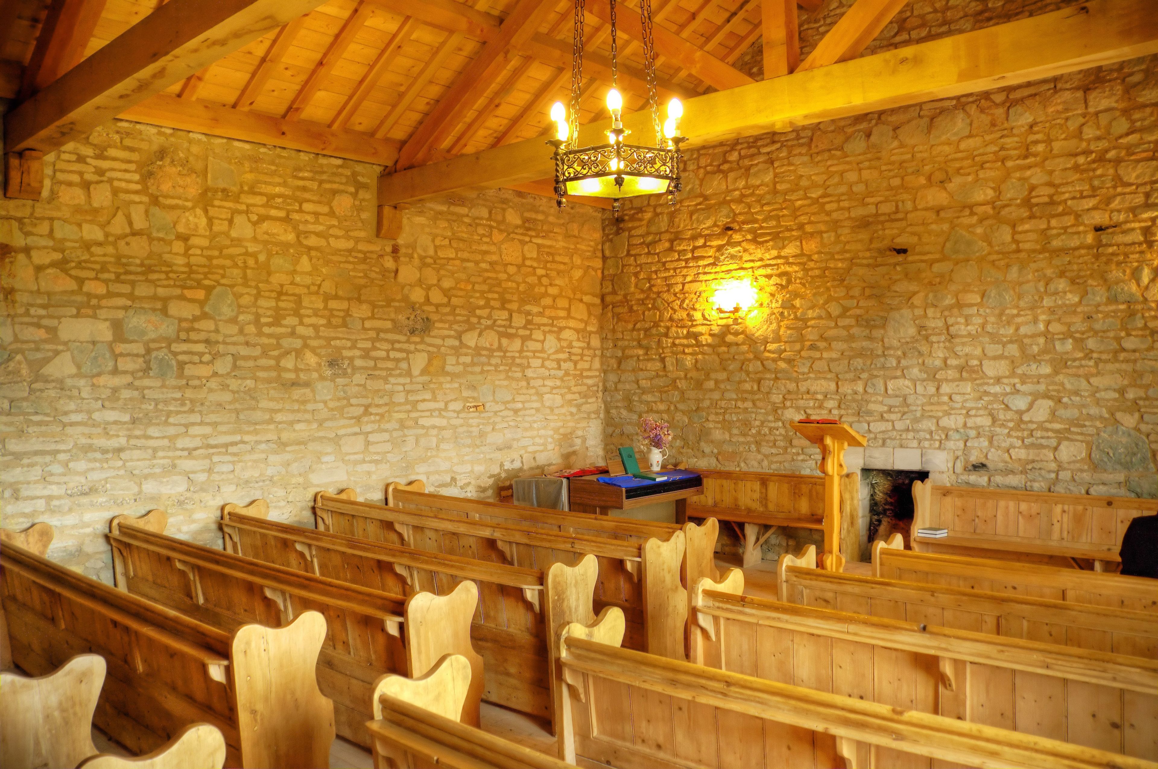 The interior of a chapel in Gadfield Elm, England.