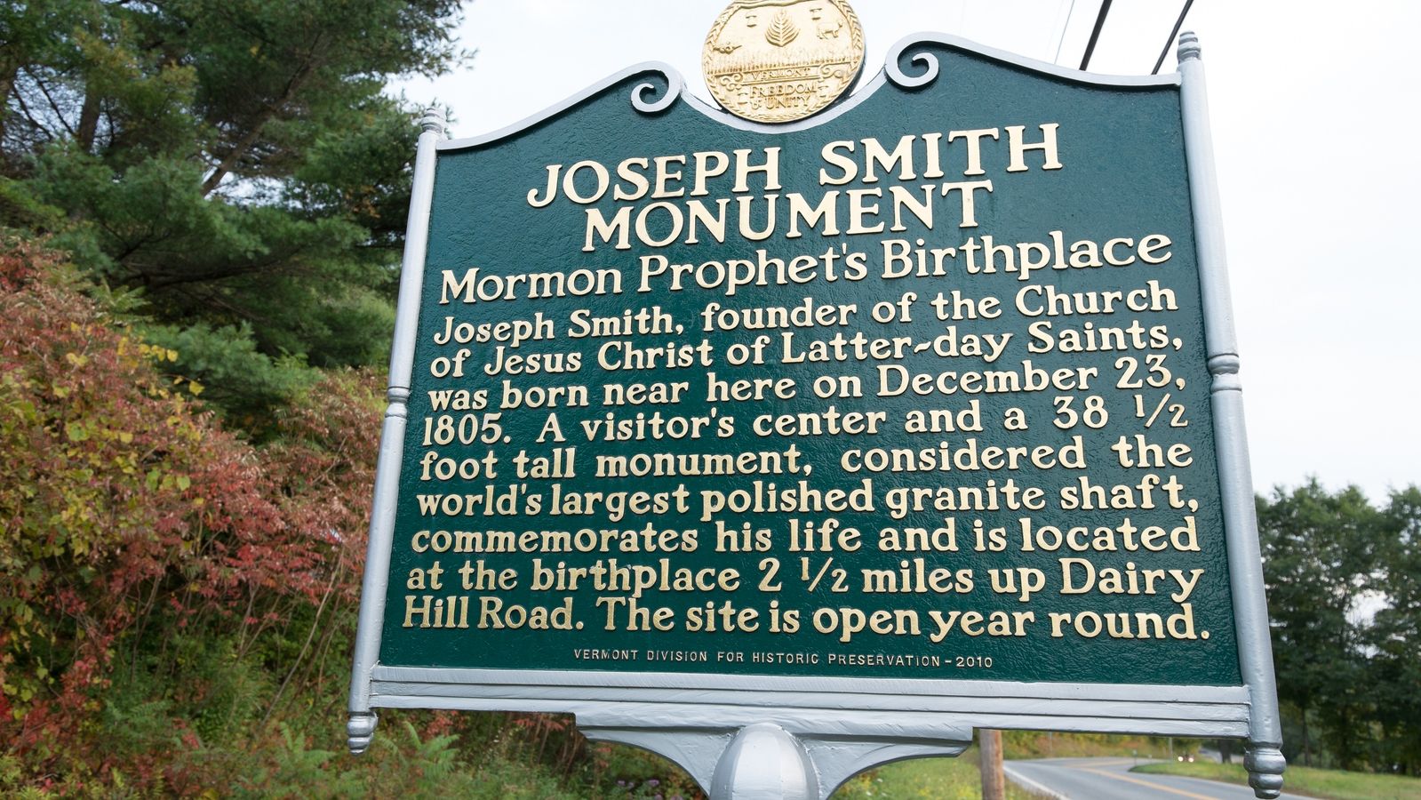 CH VT PHighway Marker for Joseph Smith Birth Place