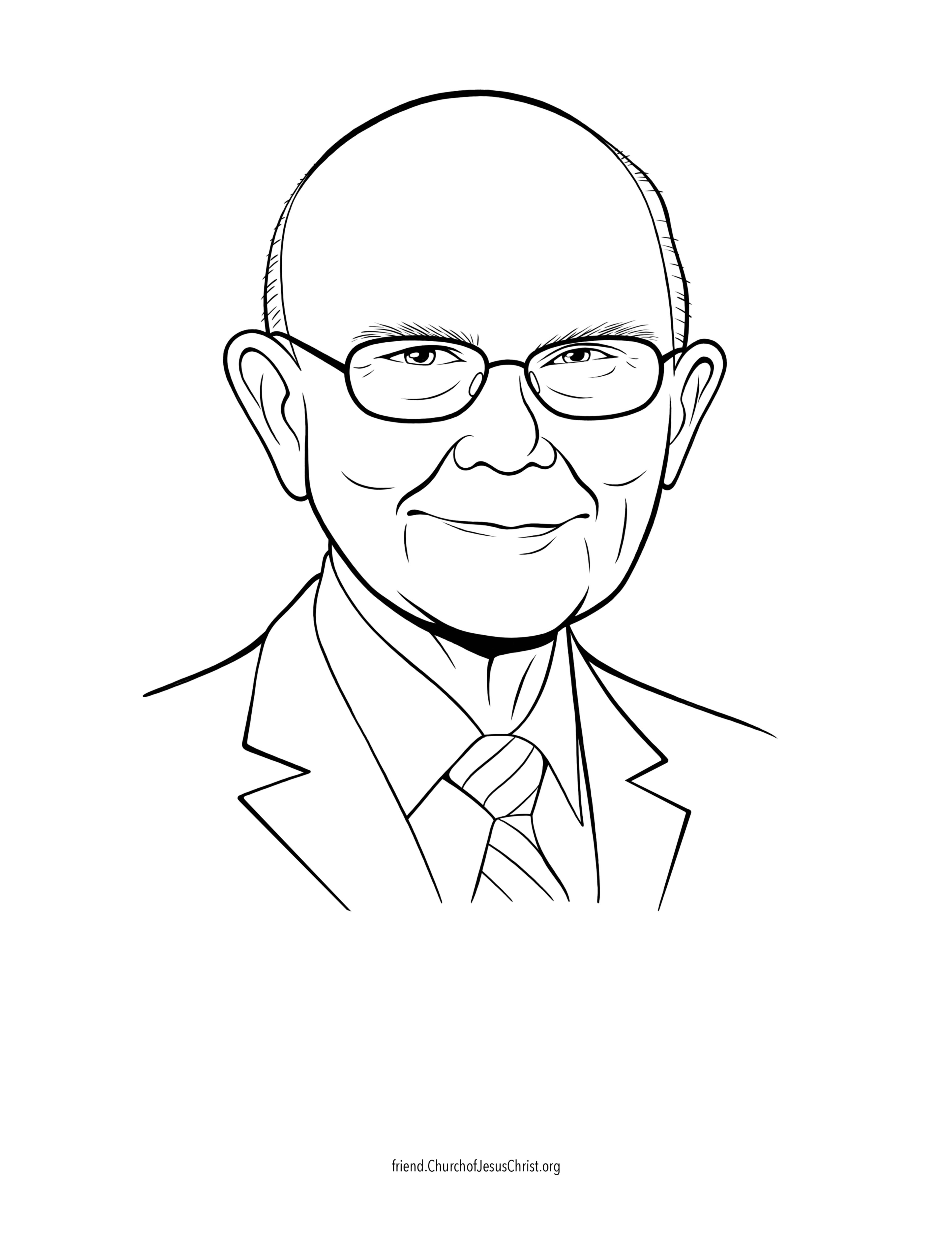 A coloring page of the official portrait of Dallin H. Oaks.