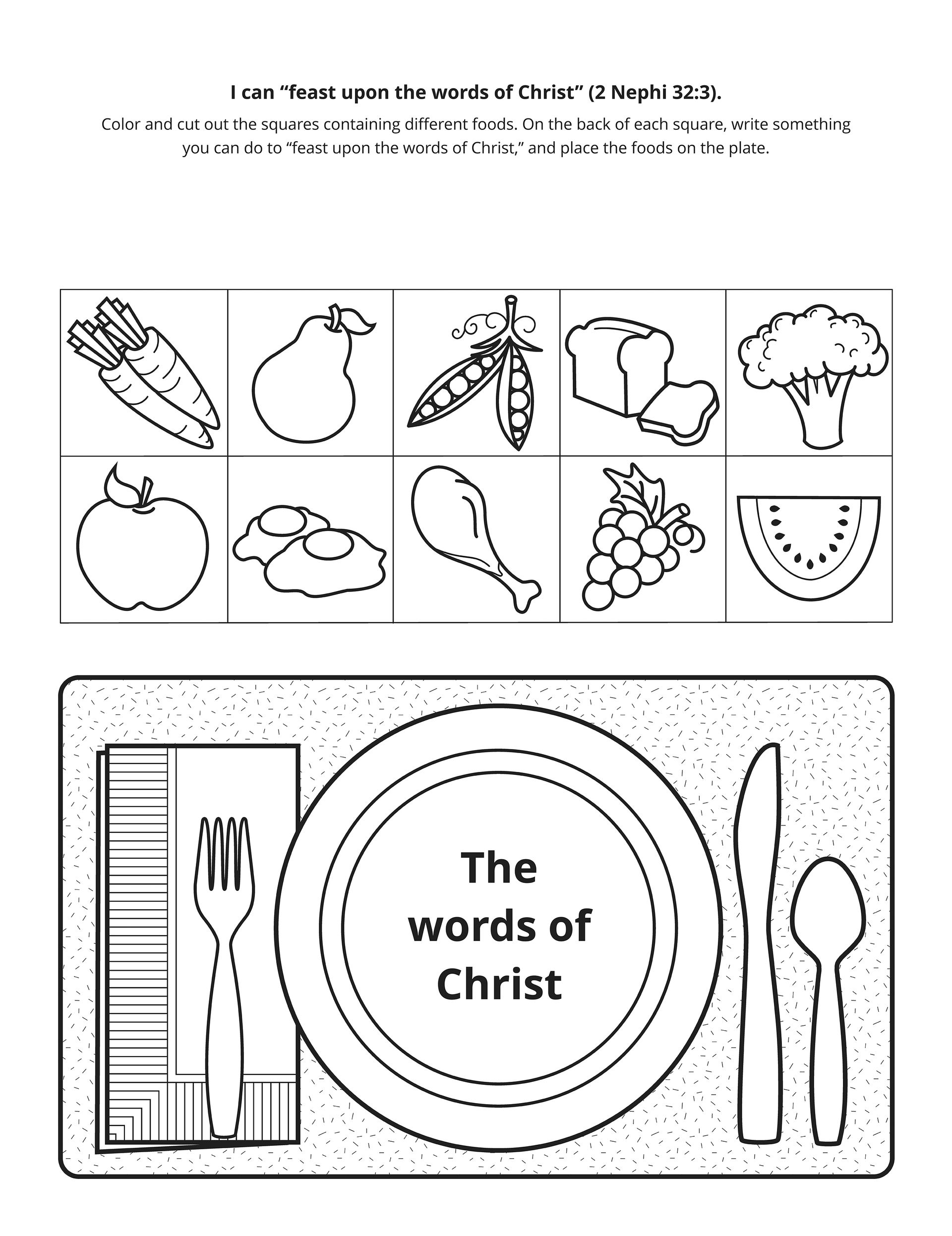 Line art depicting feasting on the words of Christ.