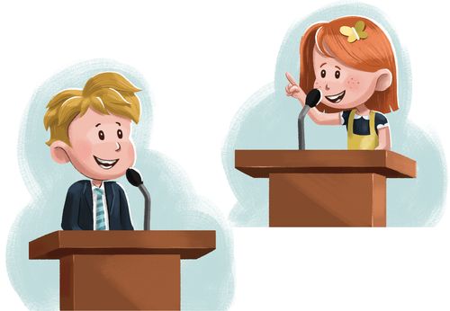 Primary children speaking at pulpit