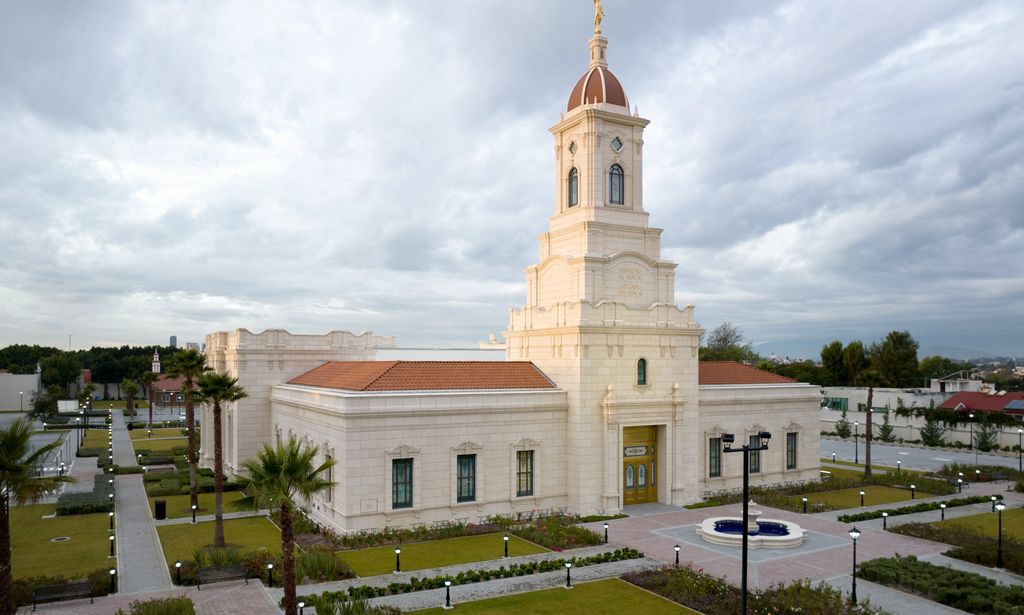 Exterior images of the Puebla Mexico Temple. Image shows the temple architecture taken in the early morning.