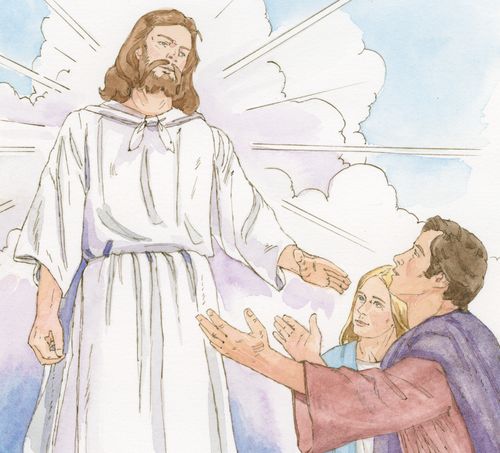 man and wife reaching out to Jesus