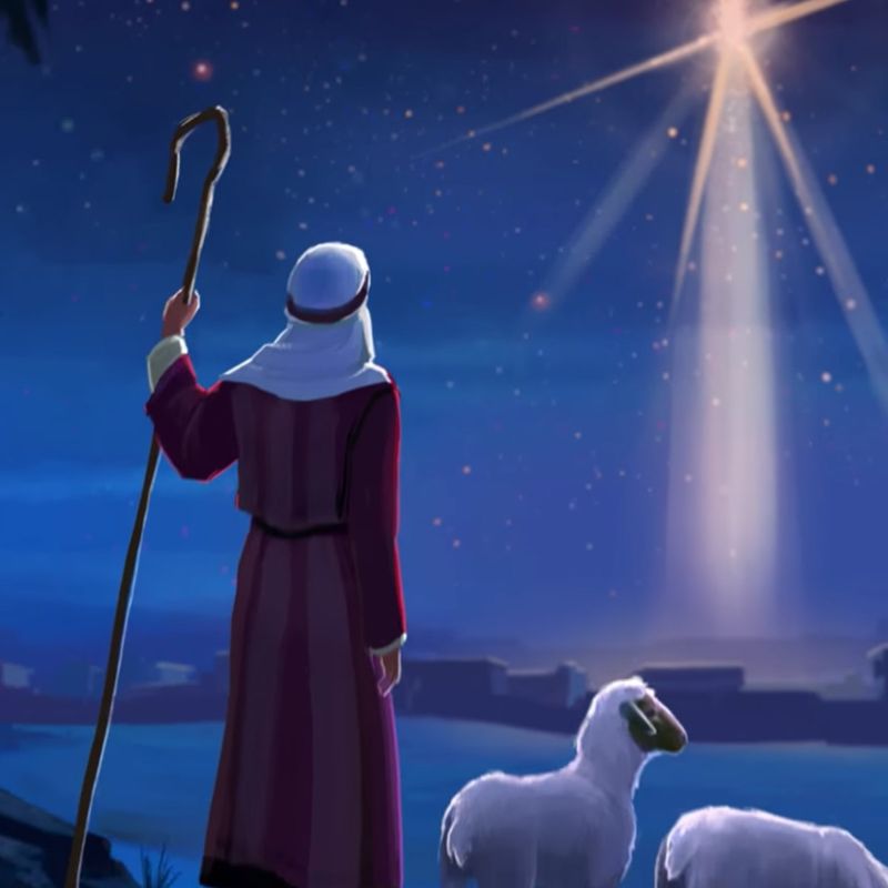 Shepherds see an angel descend out of heaven