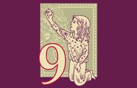 numeral 9 with little girl holding up ornament