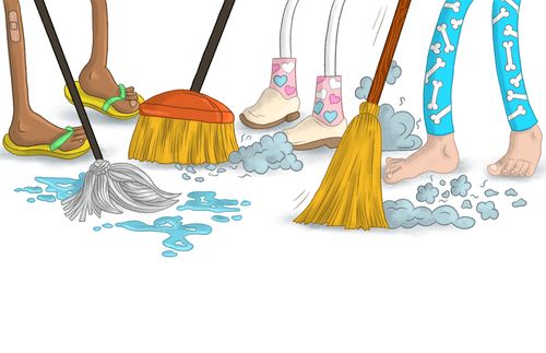 illustration of children sweeping