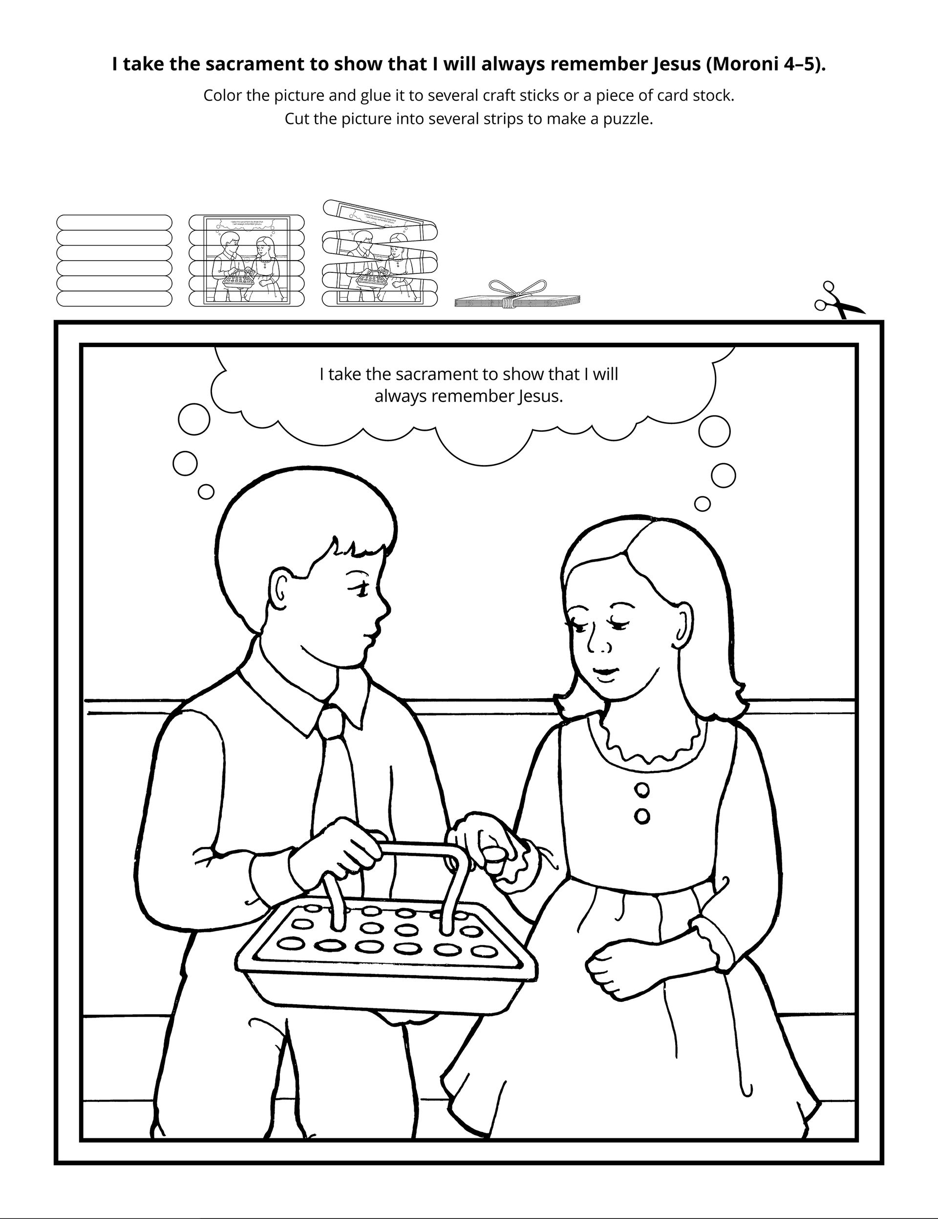 A line drawing of children taking the sacrament.