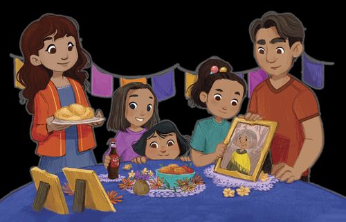 Family with ofrenda table