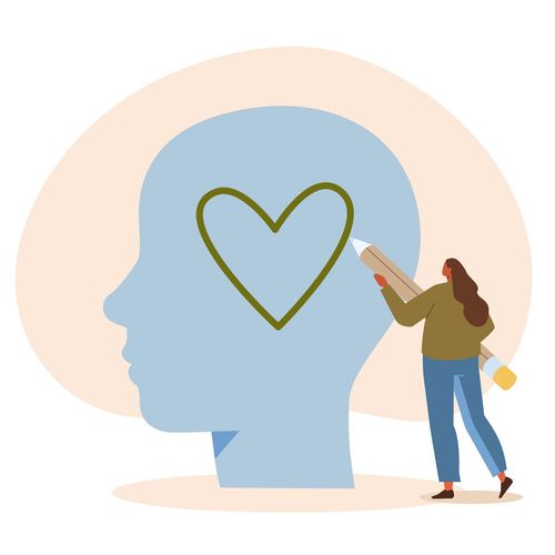 an illustration of a woman drawing a heart in her mind