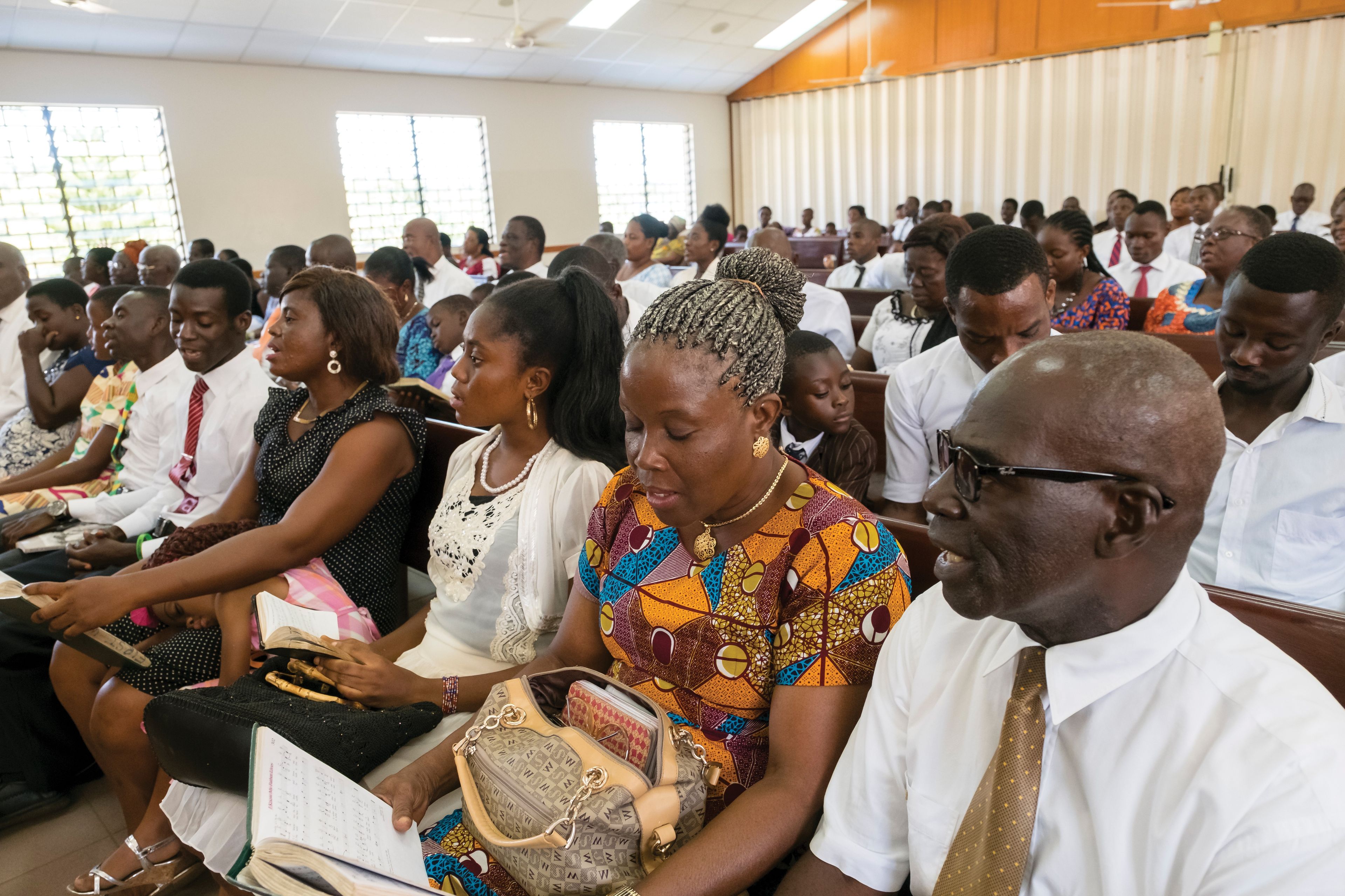Members singing in a sacrament meeting in Ghana, Africa.