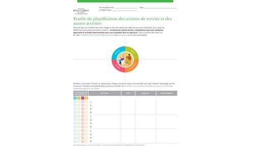agenda pour planifier les activités de service et les activités d’apprentissage