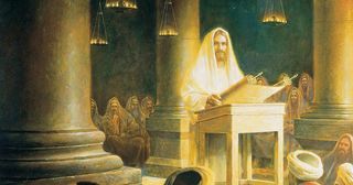 Jesus predigt in einer Synagoge