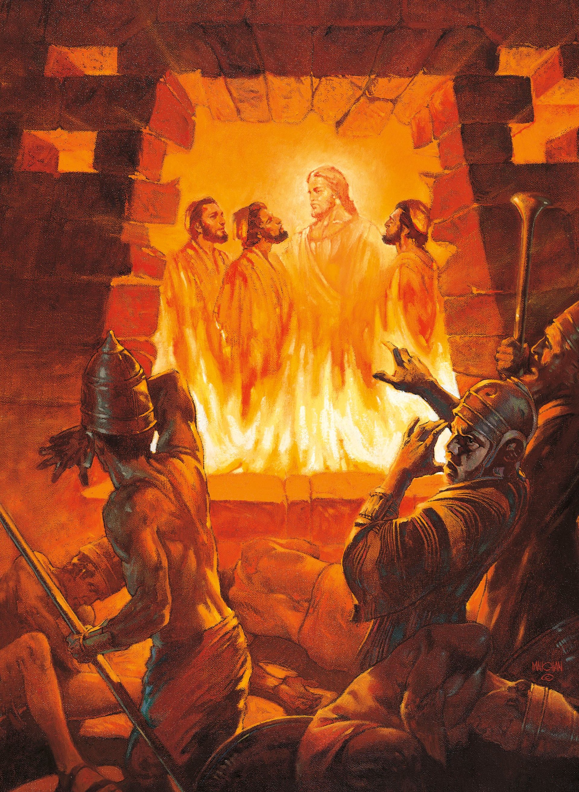Three Men in the Fiery Furnace (Shadrach, Meshach, and Abednego in the Fiery Furnace), by William Maughan (62093); GAK 116; GAB 25; Primary manual 1-56; Primary manual 6-14; Daniel 3; Alma 36:3