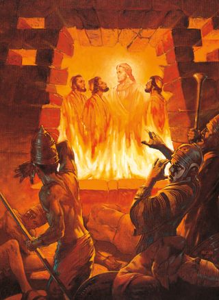 Christ in fiery furnace with three men