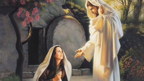 Jesus greeting Mary outside His tomb