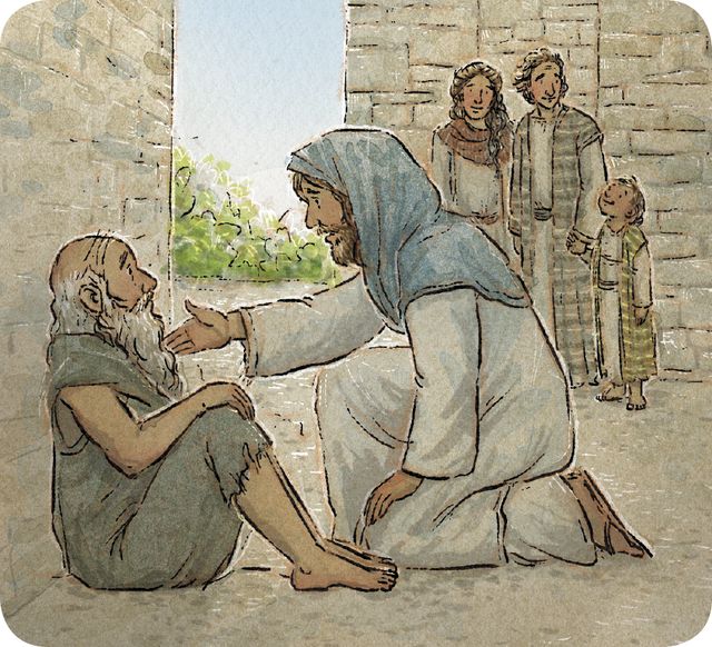 Jesus talking to poor man