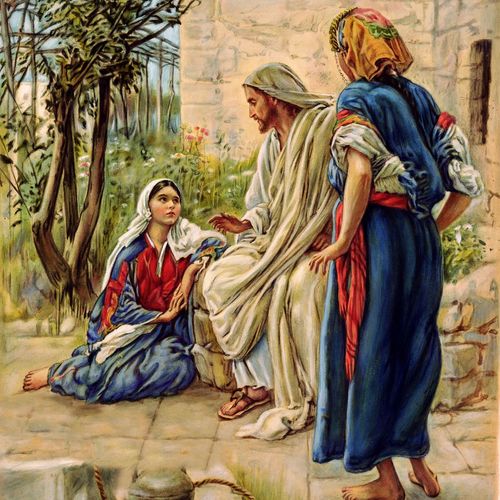 Jesus talking to Mary and Martha