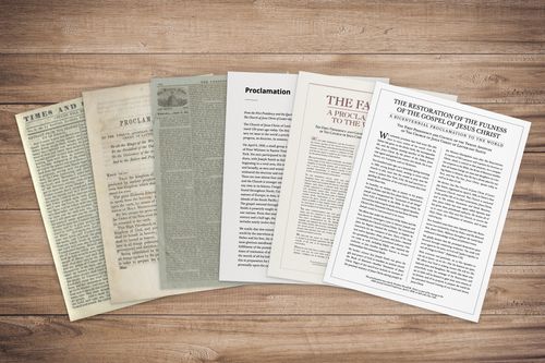 six Church proclamations on wooden background