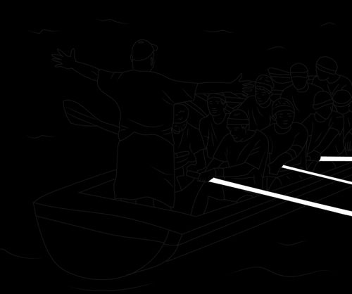 illustration of rowing team in boat