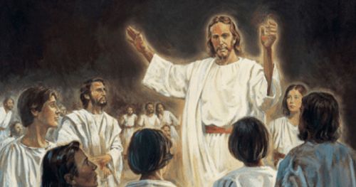 Jesucristo resucitado predica a los espíritus en el mundo de los espíritus.