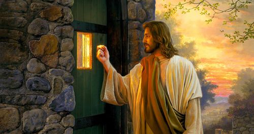 PAINTING BY GREG Olson of Christ knocking on a door