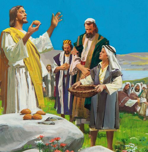 Jesus breaking bread for his disciples
