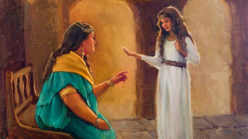 Naaman’s wife talking with a young maid