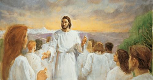 Christ welcoming resurrected people into the celestial kingdom