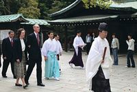 Elder Henry B. Eyring visits Meiji Shrine, a Shinto shrine in Shibuya, Tokyo
