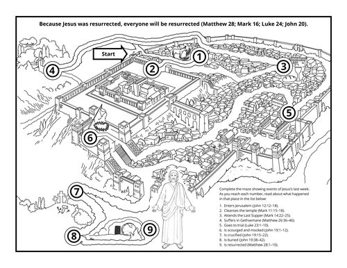 A black-and-white maze activity to teach children about resurrection.