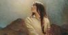 Dipinto di una giovane donna che tiene in mano una candela e guarda verso il cielo.