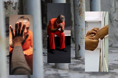 collage image showing four different pictures of life in prison