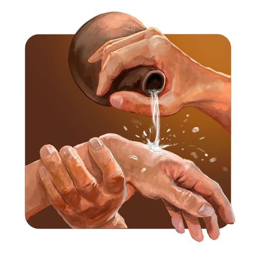líquido sendo derramado sobre a mão