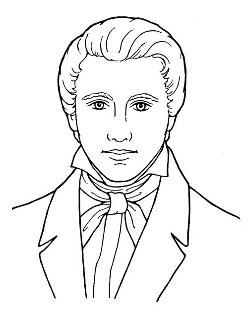 A black-and-white illustration of Joseph Smith the Prophet.
