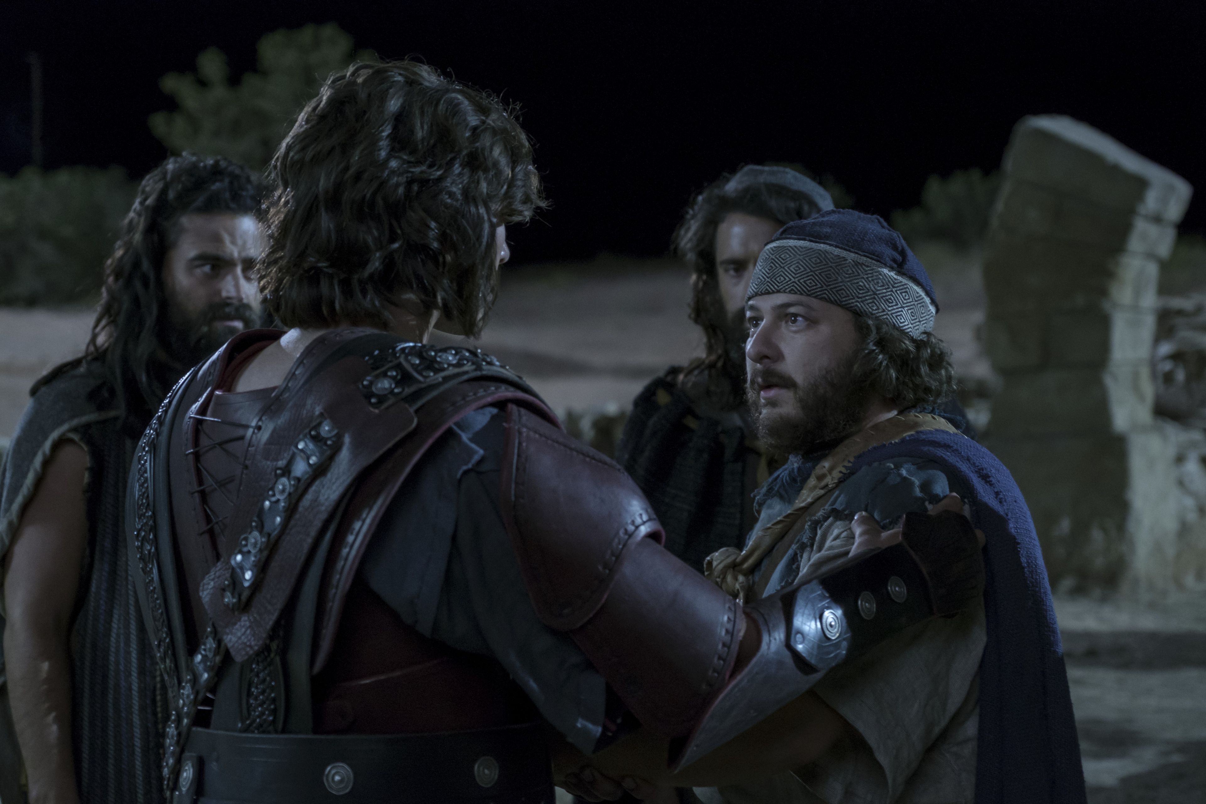 Nephi talks with Zoram outside Jerusalem.
