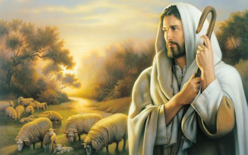 Jezus Christus met schapen