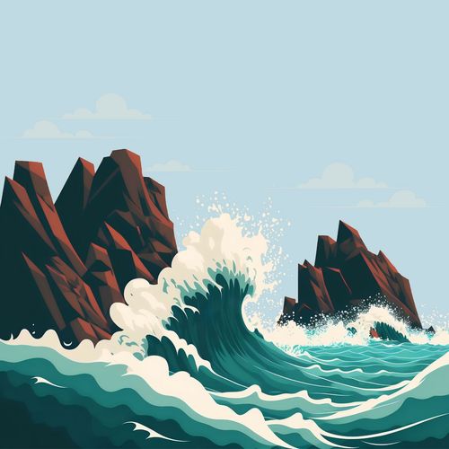 vågor som slår mot klippor