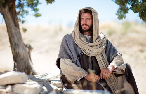 Jesus Christ sitting and pondering
