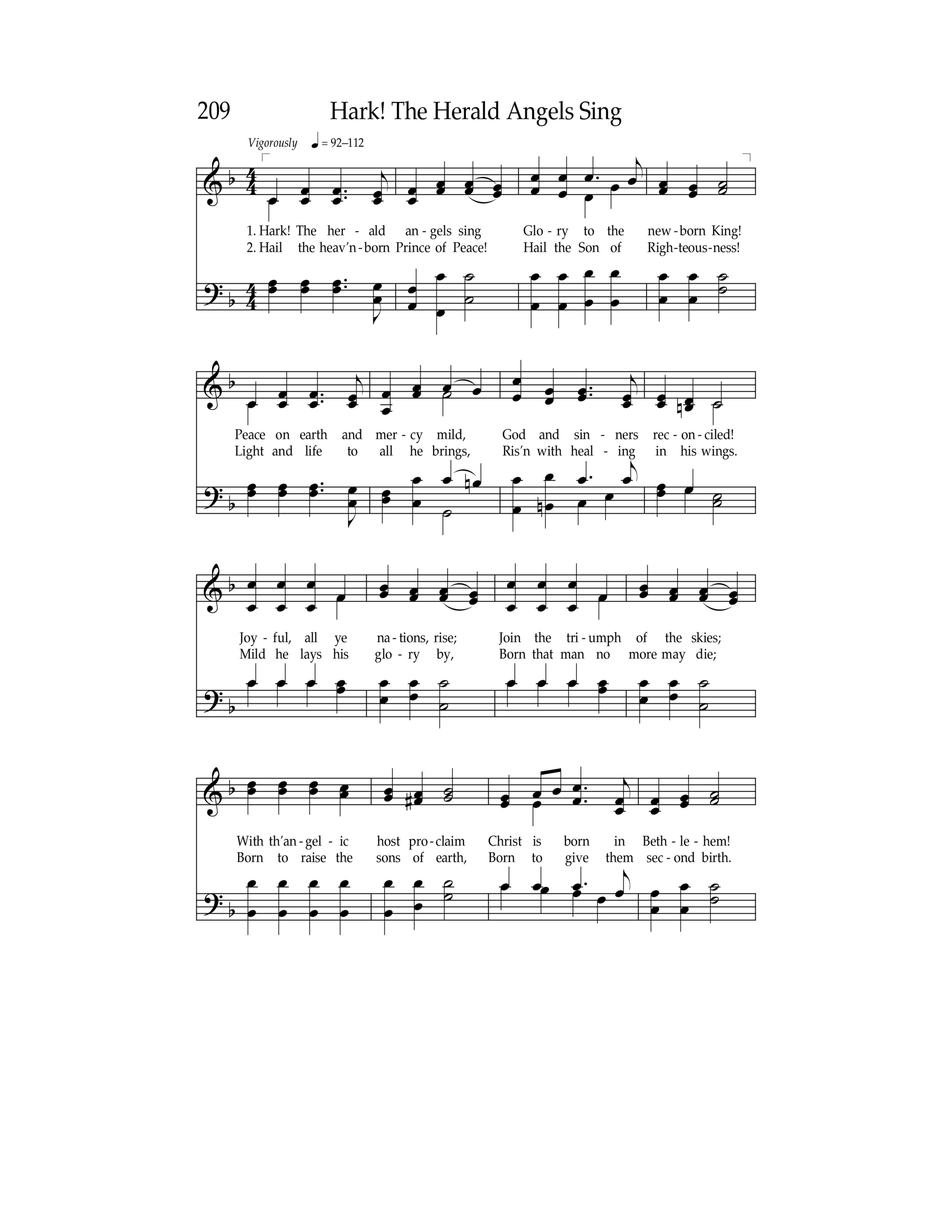 Sheet music for the hymn "Hark! The Herald Angels Sing" (English).