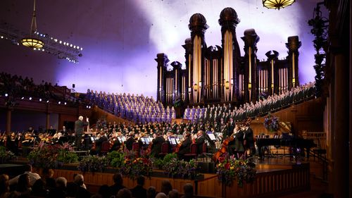 The Morehouse College Glee Club joins the Tabernacle Choir and Orchestra at Temple Square for a special broadcast of “Music and the Spoken Word” on October 22, 2023.