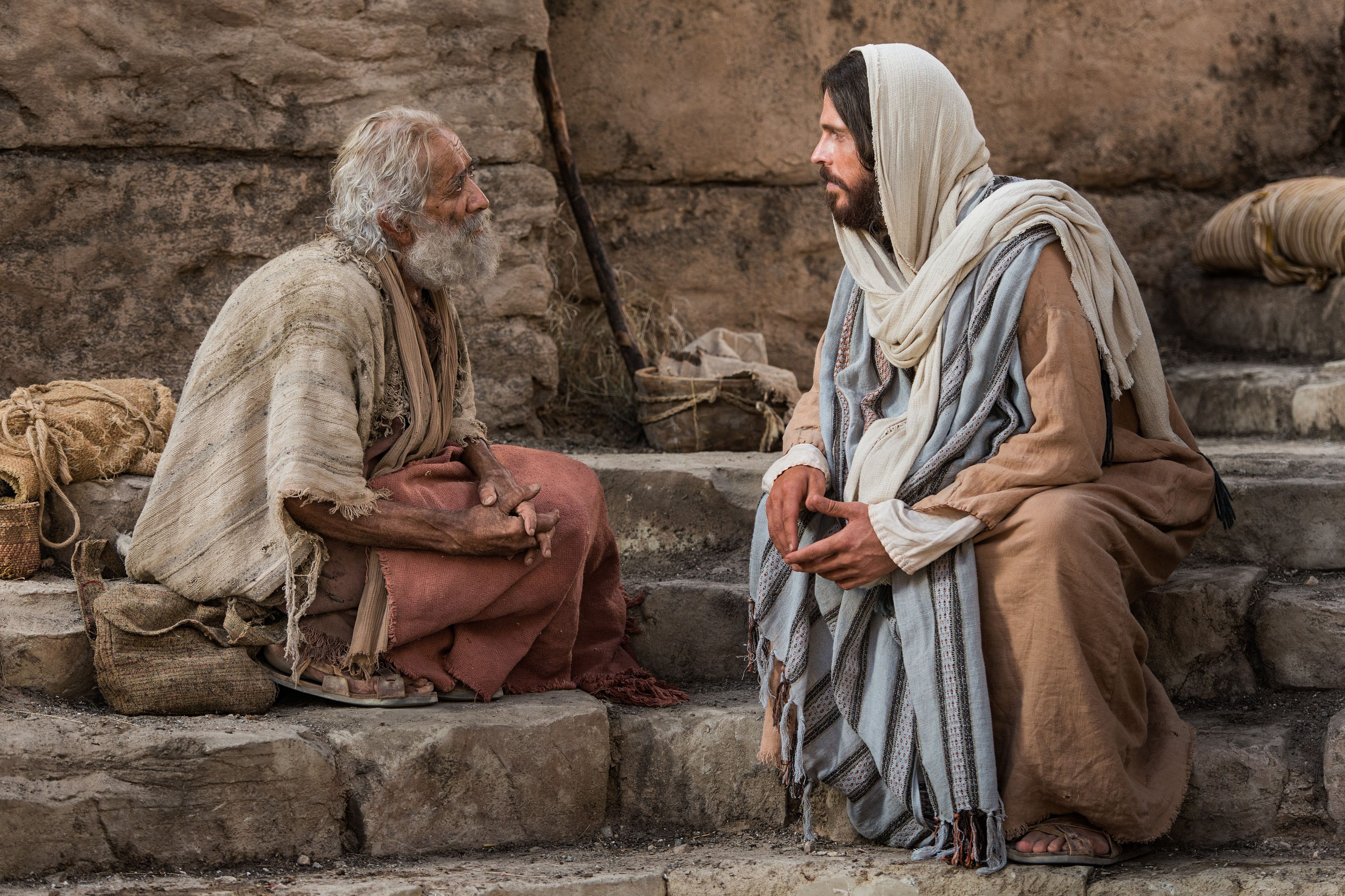 Jesus speaks to a lame man who wants to enter the pool of Bethesda to be healed.
