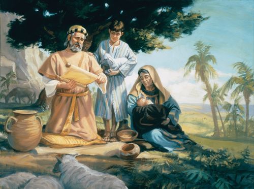 Enosh som dreng sammen med sin far, Jakob, og mor