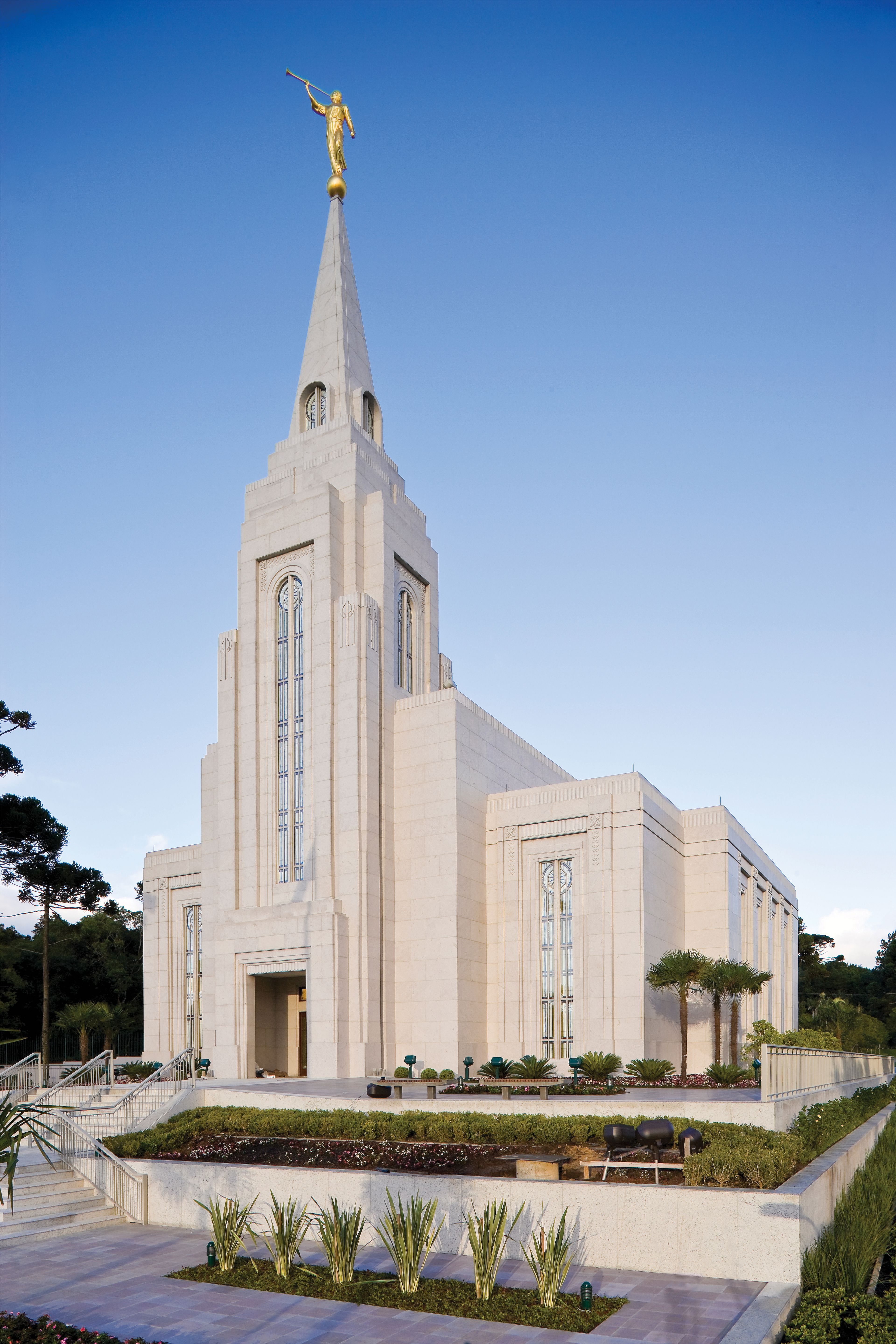The Curitiba Brazil Temple during the day.
